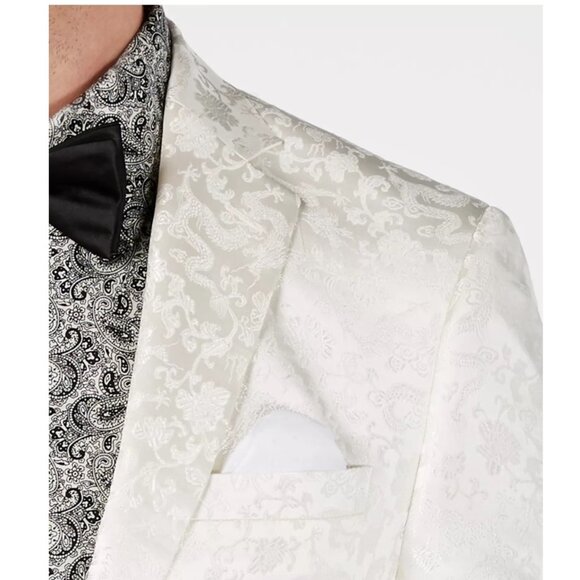 TALLIA Orange Men's Slim-Fit White Dragon Jacquard Dinner Jacket 42 R - Picture 6 of 16